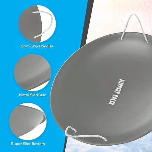 Slippery Racer ProDisc 26 Inch Heavy Duty Aluminum Iron Alloy Metal Kids Winter Saucer Snow Sled with Dual Riveted Soft Grip Rope Handles thumbnail 3