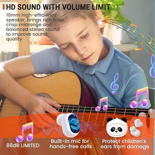 FEFURS Kids Wireless Earbuds with Rotating Chaging Case Wireless Bluetooth Earbuds for Kids, Kid Ear Buds with Mic, 88dB Safe Volume, Earphones Earpods in-Ear for Android iOS Cell Phone Laptop, Panda thumbnail 6