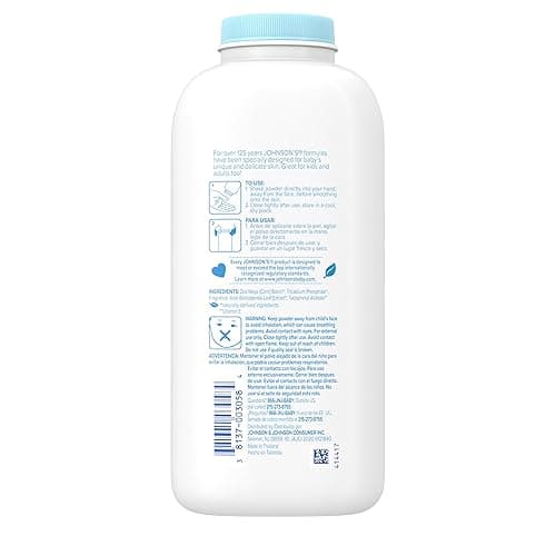 Johnson's Baby Powder with Naturally Derived Cornstarch, Aloe & Vitamin E for Delicate Skin, Hypoallergenic, Free of Parabens, Phthalates & Dyes for Gentle Baby Skin Care, 15 oz thumbnail 7