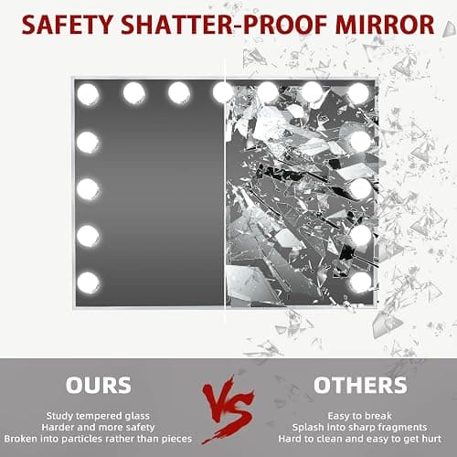 VANITII Vanity Hollywood Mirror with Lights Speaker USB Charging Lighted Makeup Mirror with Bulbs 3 Lighting Modes and Desktop Light up Mirror for Bedroom Dressing Room thumbnail 3
