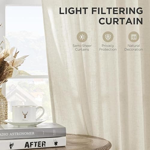 Joydeco Linen Curtains 96 inch Length 2 Panel Set, Light Filtering Curtain for Living Room Bedroom, 52 inch Wide Drapes with Rod Pocket Back Tab (96" Lx52 W, Ivory on Linen) thumbnail 3