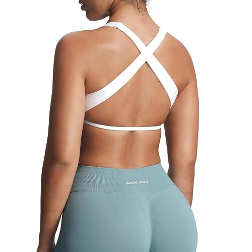 Aoxjox Women's Workout Sports Bras Square Neck Emma Cross Back Fitness Training Gym Bra Yoga Crop Tank - Image 1