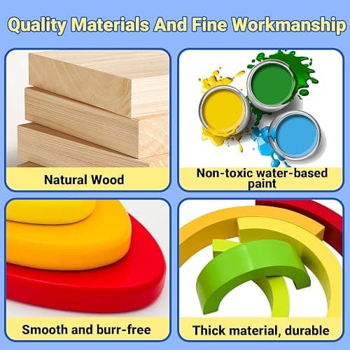 MEGRANATE Montessori Wooden Rainbow Stacking Toys for Kids Wood Building Blocks Nesting Puzzle Toy Colorful Stacker Arch Game Sensory Educational Learning Toys for 3+ Year Old Kids thumbnail 5