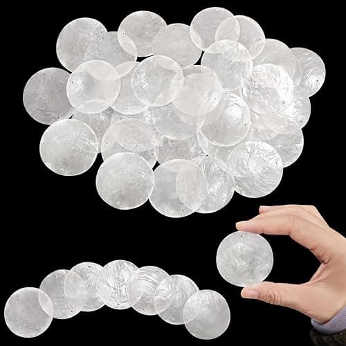 100 Pcs 2 Inch White Capiz Shells：Seashells with 2 Holes for DIY Crafts，Natural Round Charms for Home Decoration or Wind Chimes Outside - Image 1