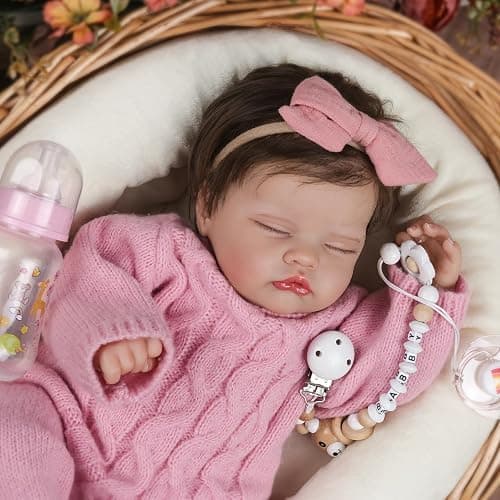 WOOROY Realistic Reborn Baby Dolls Aria, 18-Inch Real Life Newborn Girl | Lifelike Sleeping Doll with Weighted Soft Cloth Body, Hand-rooted Hair, Handmade Gift Toy with Accessories for Kids Age 3+ thumbnail 3