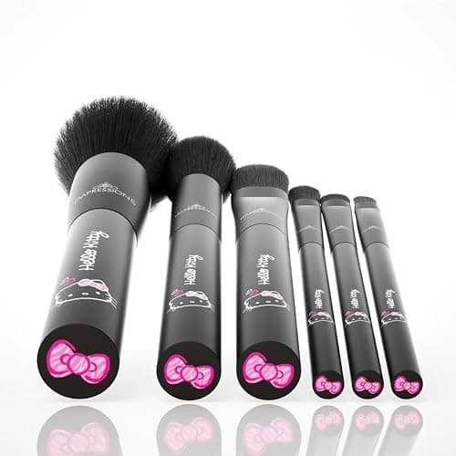 Impressions Vanity 6 PCs Hello Kitty Just Slay Makeup Brush Set, Super Cute Soft Brushes for Foundation, Face Powder, Make up Blending, Eye Shadow, and Liner Application (Black) thumbnail 3