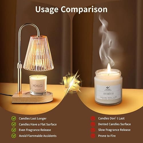 MOMIUCO Candle Warmer Lamp with Timer Dimmer, Electric Candle Warmer, Bedroom Home Decor, Adjustable Height, Wax Melt Warmer with 2 Bulbs for Jar Candles thumbnail 5