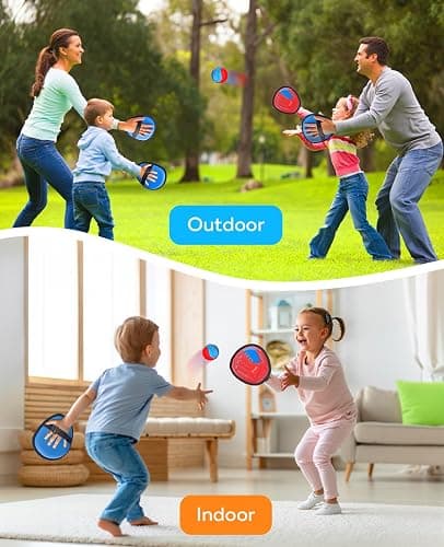 JoyCat Toss and Catch Ball Game for Kids, 4 Paddle Sticky Ball Set, Toddler Baseball Catch Toy, Outdoor Game for Beach, Yard&Camping, Family Sports Easter Basket Stuffer Gift for Boys Girls Ages 3-12 thumbnail 6