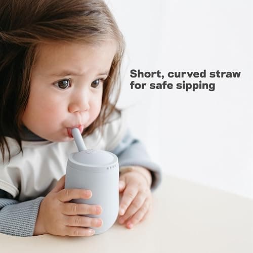 ezpz Mini Cup + Straw Training System (Blush) - 9 Months+ - 100% Silicone Training Cup for Infants + Toddlers - Designed by a Pediatric Feeding Specialist thumbnail 6