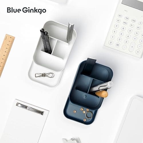 BLUE GINKGO Desk Holder – Korean-Made Office Organizer for Pencils, Pens, Notes, and Desk Supplies (Prussian Blue) thumbnail 2