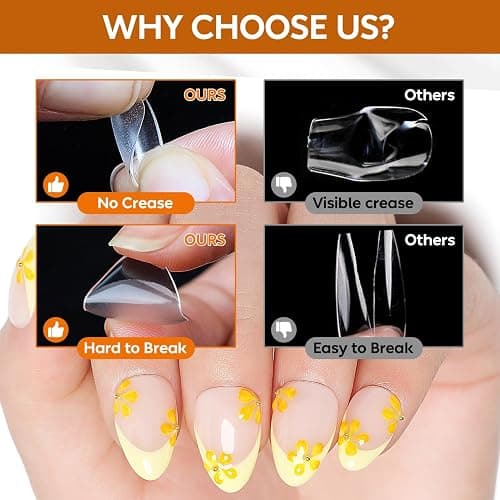 Nicedeco XS Short Almond Nail Tips, Press on Nails, Clear Full Cover Natural False Nails Gel X Nails for Extensions, Acrylic Nails, Resin Clear Strong False Nails 12 Sizes 216PCS thumbnail 7