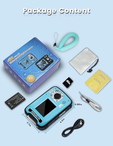 YEEIN Underwater Camera 4K 48MP Autofocus Selfie Dual Screen Waterproof Camera with Floating Strap and 32GB Card, 17FT Compact Waterproof Digital Camera, Fill Light Underwater Camera for Snorkeling thumbnail 7