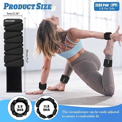 BECOJADDE Ankle Weights Set of 2 (1 lb/2 lb/3 lb Each) Adjustable Wrist Weights for Women Men Wearable Arm Leg Weight for Pilates, Running, Walking, Workout, Yoga thumbnail 4