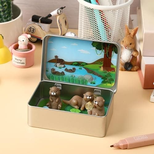 JULEASEL Little Pocket Otter, Cute Otter Friend in Tin Box, Travel Buddy, Gift for Kids, Friends, Coworkers thumbnail 4