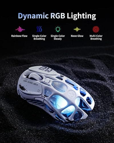 GravaStar Mercury M2 Wireless Gaming Mouse with 26,000 DPI, PAW3395DM Sensor -79g Lightweight Hollowed-Out Design -5 Programmable Buttons -5 Dynamic Lightsync RGB (White) thumbnail 3