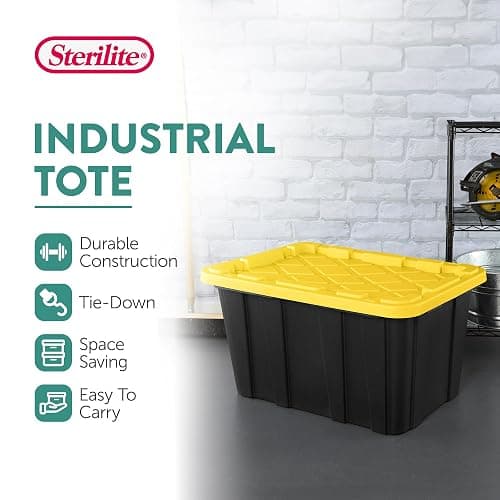 Sterilite 6-Pack Industrial Tote, Plastic Storage Container Bins with Lids, 27 Gallon - Heavy-Duty Organizing Containers for Closet, Bathroom, and Office thumbnail 4