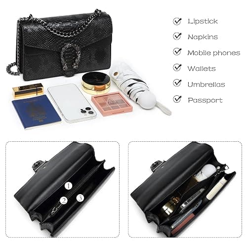 MYHOZEE Crossbody Bags for Women - Snake Printed Clutch Purses Leather Chain Shoulder Bags Evening Handbags thumbnail 3