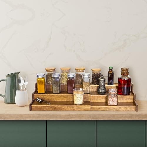 TB Home Acacia Wood 3 Tiered Spice Rack, 3 Tier Spice Organizer for Cabinet or Kitchen thumbnail 2