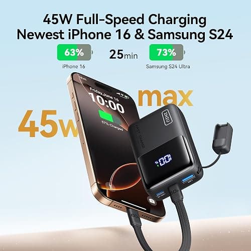 INIU Mini Portable Charger, Small 45W PD Power Bank, 10000mAh USB C in&Out Fast Charging Pocket Size Battery Pack, Travel Essentials Powerbank for iPhone 17 16 15 14 Pro Air, Xiaomi, Samsung S24 etc thumbnail 3