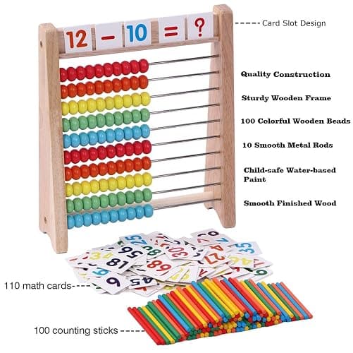 Cltoyvers Wooden Abacus for Kids - 100 Counting Sticks and Number Toys Cards 1-100, Educational Math Games for Preschool and Elementary School 1st 2nd Grade thumbnail 5