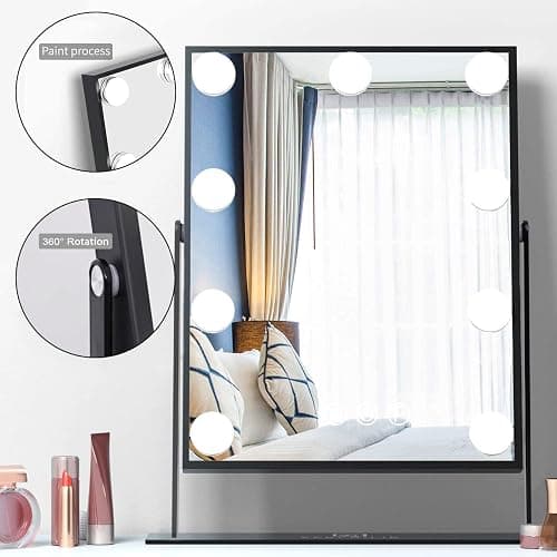 FENCHILIN Hollywood Mirror with Light 12.0W'' * 14.5L'' Lighted Makeup Mirror Vanity Makeup Mirror Smart Touch Control 3 Colors Dimable Light Detachable 10X Magnification 360°Rotation(Black) thumbnail 4