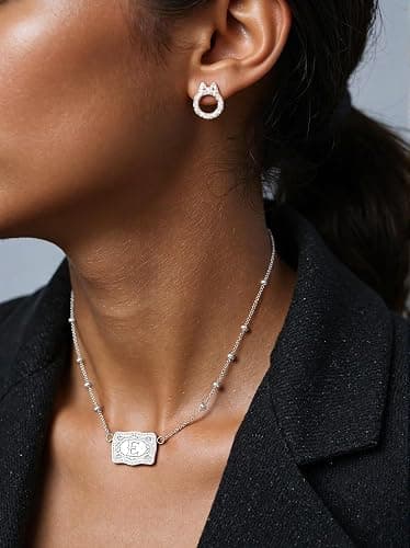 rgwtgkyh Silver Belt Buckle Initial Necklaces for Women Dainty Western Initial Letter Pendant Necklace Personalized Letter Pendant Necklace Jewelry Gifts for Cowgirl Cowboy thumbnail 3