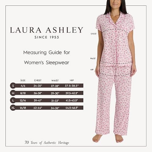 Laura Ashley Women's Pajamas 2 Piece Cotton Blend Notch Collar Button Down PJ Set thumbnail 6
