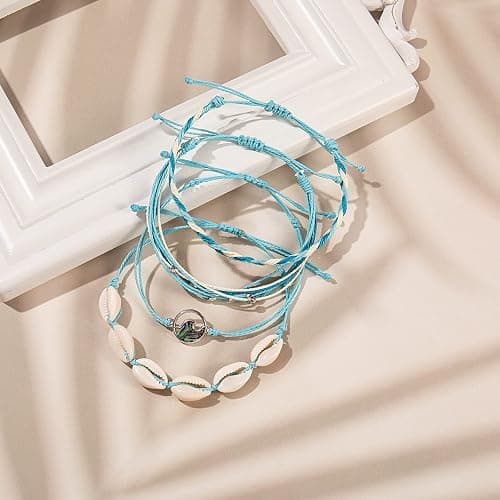 Boho Wave Shell Beaded String Bracelets Cute Braided Summer Beach Jewelry | Adjustable Stackable Friendship Gifts Abalone Cowrie Waterproof Thread Plus Size Layered Surfer Accessories for Women thumbnail 4