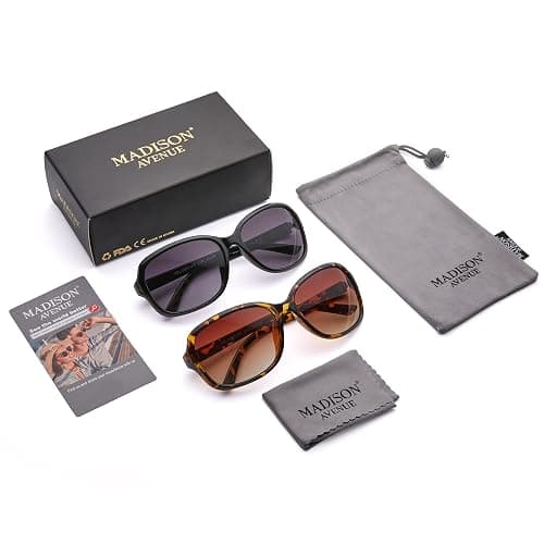 Madison Avenue 2 Pack Classic Vintage Sunglasses for Women, Fashion Sun Glasses with UV400 Protection thumbnail 7
