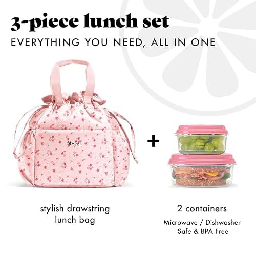 Fit & Fresh Cromwell Cinch Insulated Lunch Bag for Women w/Containers | Durable Lunch Box for Women, Meal Prep Lunch Tote For Nurses, Teachers, School, Work. Leak-Resistant, Large Capacity thumbnail 4