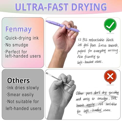 Fenmay Gel Pens, 12 Pcs Black Ink Pens 0.7mm Medium Point| Quick Dry No Smudge, Smooth Writing, Retractable Cute Aesthetic Pens for Journaling Note Taking School Office Supplies thumbnail 4