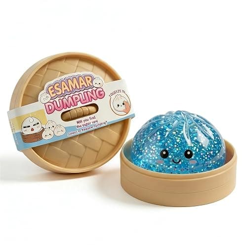 Dumpling Squeeze Toys, Glitter Dumpling Squeeze Toy with Steamer Box, Soft Dough Dumpling Stress Ball, Sensory Mystery Gifts for Kids & Adults, Classroom Prizes & Party Favors (A-Blue) - Image 1