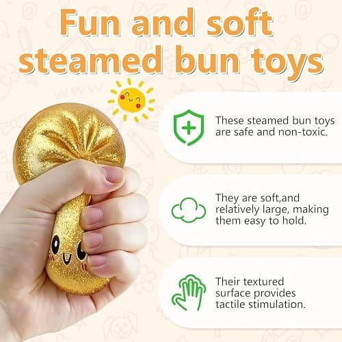 Glitter Dumpling Squishy Box, Dumpling Squishies, Sensory Squeeze Toy for Stress Relief, Soft Decompression Dough for Adults Office and Home Use (Blue Emoji bun) thumbnail 4