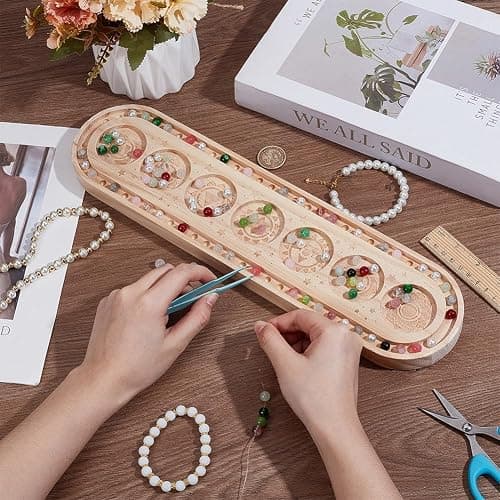 BENECREAT Wood Bead Design Board, Oval Rectangle Bracelet Bead Board with Chakra Pattern Bead Tray for Art Crafts Jewelry Making Beading Supplies, 15.7x3.9Inch thumbnail 2