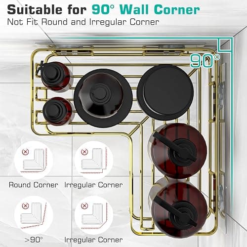 YASONIC Corner Shower Caddy, 3-Pack Adhesive Bathroom Caddy with Soap Holder and 12 Hooks, Rustproof Stainless Steel Shower Organizer, No Drilling Wall Mounted Shower Rack, for Bathroom, Gold thumbnail 7