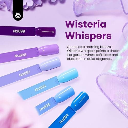 Beetles Gel Nail Polish Set - 6 Colors Hema-Free 15ML Full Size Baby Blue Purple Polish Kit Wisteria Whisper Collecction Soak off Uv Led Lamp Nail Art Salon Colorful Bottle Manicure Gift for Women thumbnail 3