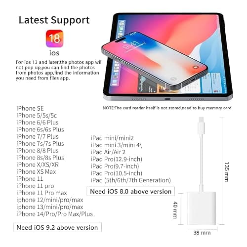 SD Card Reader for iPhone iPad Camera with USB C, Dual Card Slot Memory Card Reader Supports SD and TF Card Trail Camera Viewer SD Card Adapter Portable Micro SD Card Reader No App Plug and Play thumbnail 8