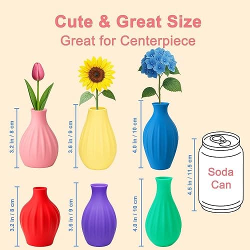 Small Unbreakable Plastic Bud Vases - Set of 6 Colorful Mini Flower Vases (3.2"-3.9") - Weighted & Leak-Proof for Table Centerpieces & Plant Lovers thumbnail 2