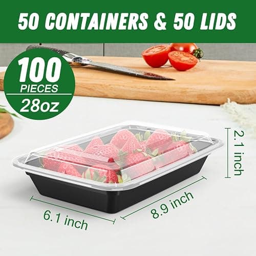 Dealusy 50 Pack (100-Piece) 28 oz Meal Prep Containers Reusable with Lids, Sturdy Leakproof & Food Safe, Microwave, Freezer, Dishwasher Safe Prep Containers, To Go Take Out Plastic Food Storage thumbnail 3