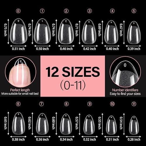 AILLSA Short Almond Nail Tips Soft Gel Pre-Shaped Acrylic Nail Tips Half Matte Full Cover Nail Tips Clear Gelly Press on Flase Nail Tips for Extension Nail Manicure Home DIY 240PCS 15Sizes - Short Almond Nail Tips thumbnail 6