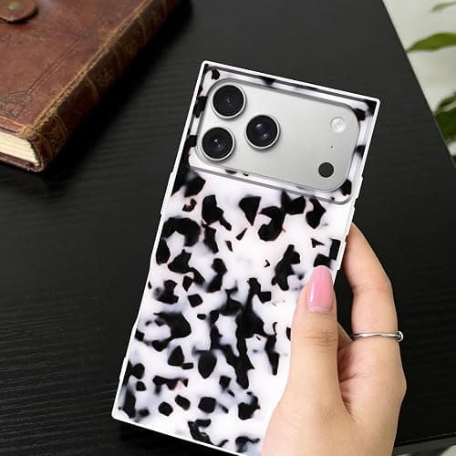 Cinysnt for iPhone 17 Pro Max Case, Vintage Square Cool Girl Leopard Print Brown Amber Aesthetic Full Camera Protective Cover, Trendy Slim Tortoise Shell Case for Girls Women - Retro White Brown thumbnail 7