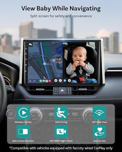 OTTOCAST Cabin Care Baby Camera for Car, 1080P Baby Car Camera with HD Night Vision, Wireless CarPlay Adapter, 150° Wide Angle, Real-Time Rear Seat Monitor thumbnail 2