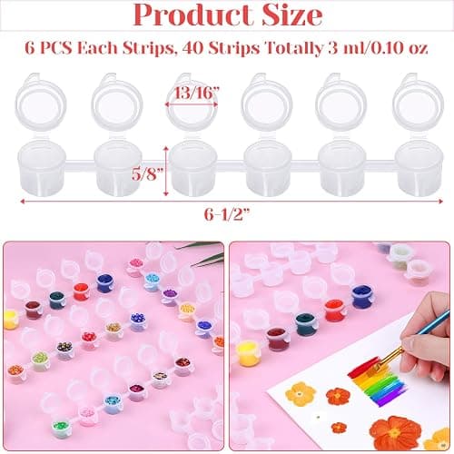 Caffox 240-Piece Empty Paint Pot, 40 Strips Acrylic Mini Paint Container Strip Storage with Lid for Classrooms, School Art & Crafts 3ml/ 0.1oz thumbnail 4