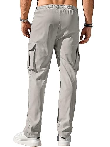 Comdecevis Men's Casual Cargo Pants Workout Joggers Stretch Sweatpants Hiking Drawstring Tactical Pants with Multi Pockets thumbnail 5