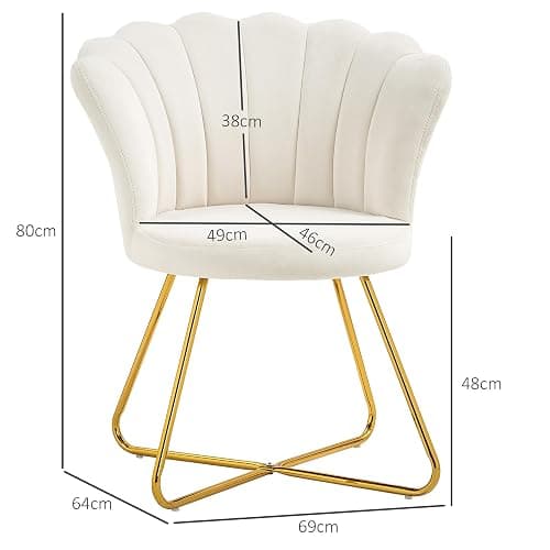 HOMCOM Seashell Chair Dressing Table Chair Velvet Armchair Living Room Chair with Steel Legs for Living Room and Bedroom 69 x 64 x 80 cm Cream thumbnail 3