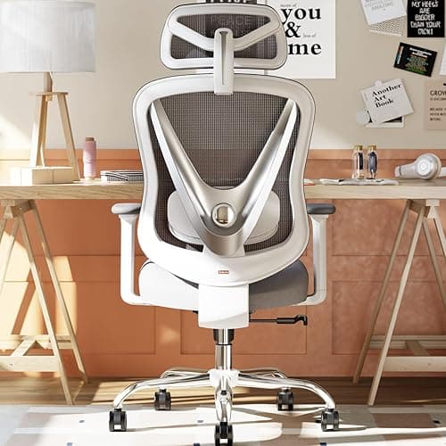 HOLLUDLE Silla de Oficina ergonómica con Soporte Lumbar 3D y reposabrazos 3D Ajustables – Diseño en Forma de V, Silla de Escritorio cómoda para Oficina y hogar, Blanca - Image 1