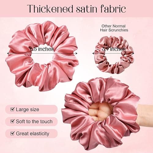 CEELGON Large Silk Satin Scrunchies for Women - Big Jumbo Hair Ties for Thick Curly Hair - Pack of 6 (Pink, Champagne, Ivory, Gold) thumbnail 2