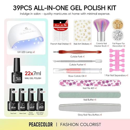 PEACECOLOR Gel Nail Polish Set, 39 PCS Gel Nail Kit with U V Lamp 22+4 Colours White Pink Yellow Gels Polish Set with Base and Top Coat Manicure Tools Nail Salon Sets DIY at home Gifts for Women - Classic Seasons Gel Nail Polish Set thumbnail 6