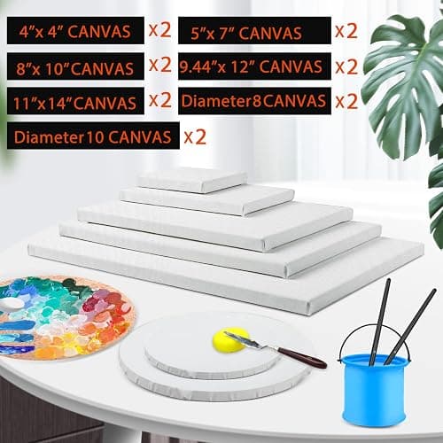 14 Packs Stretched Canvases for Painting, Multi Pack 11x14, 9.44x12, 8x10, 5x7, 4x4, Round Canvas with 8x8,10x10(2 of Each), Blank Primed Canvas, for Oil Paint, Acrylic Paint, for Beginners, Artists. thumbnail 2