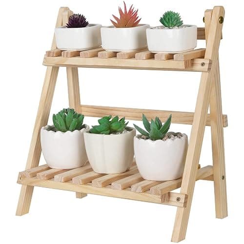 Jotsport 2-Step Desktop Storage Organizer Foldable 2 Tier Ladder Plant Stand Wood Display Shelf Decorative Storage Rack for Table Top thumbnail 8